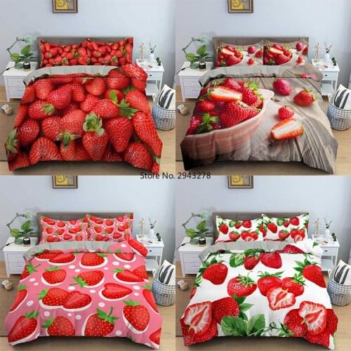Strawberry Patterns Nordic Style Quilt Covers Set 2/3Pcs Bedding Comforter Cover Duvet Cover+ Pillowcase Bed EU/US/AU/UK