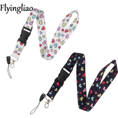 Colorful Love Hearts Couple Neck Strap Lanyards ID badge card holder keychain Mobile Phone Strap Gift Ribbon webbing necklace