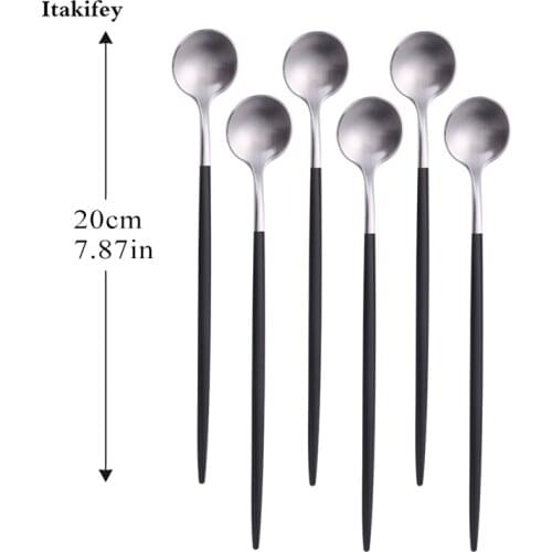 Creative stainless steel long handle coffee spoon stirring simple spoon set creative ice spoon Thicken sharp round Drop Shipping