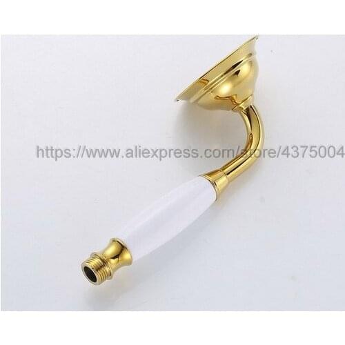 Shower Heads Gold Brass Bathroom Hand Held Shower Sprayer Head With Luxury Ceramics Bath Round Rainfall Shower Faucet Nhh010