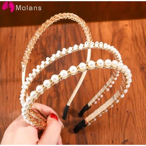 Molans 2021 Pearl Headband Bridal Tiaras and Crowns Women Girls Rhinestone Hairband Wedding Hair Accessiories Party Hair Jewelry