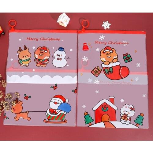 Cartoon Christmas Ring File Bag Student Zipper Bag Multifunctional Transparent Stationery Storage File Bag Navidad 2021 New Year