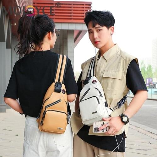 Fashion Women Men Solid Color Large Capacity Shoulder Crossbody Chest Bag Portable Street Travel PU Leather Zip Backpacks Unisex
