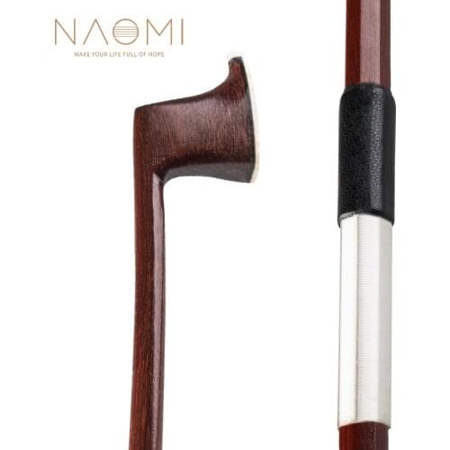 NAOMI 4/4 Size Brazilwood Violin Bow Round Stick Sheepskin Grip Silver Wire Winding Semifinished Product