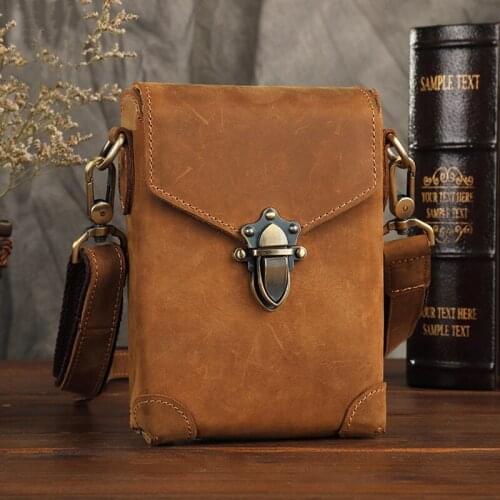 2021 New Mens Belt Bag Leather Retro Crazy Horse Cowhide Shoulder Bag Casual Fashion Wear Belt Small Bag