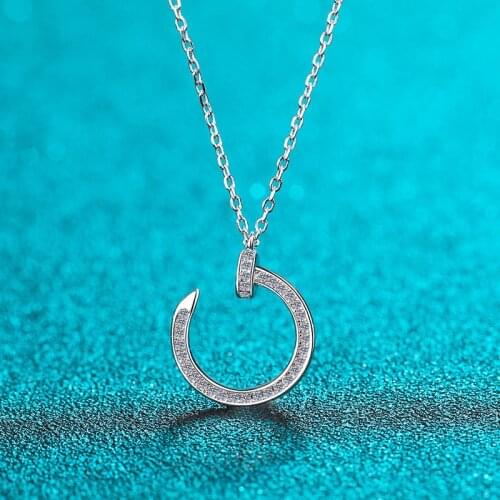 New Design Hoop Pendant Necklace Silver 925 Total 0.3 Carat Excellent Cut Diamond Test Passed Good Clarity Moissantie Gift Chain