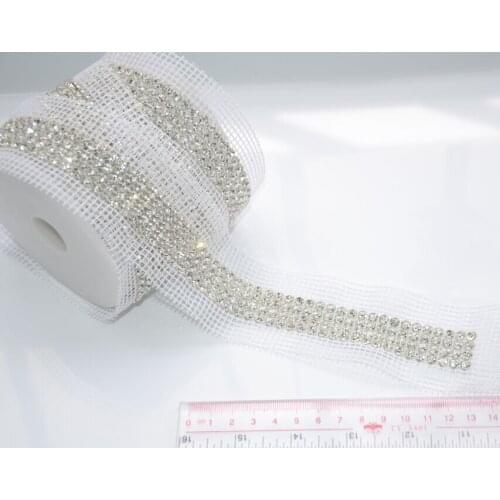 Wedding cake rhinestone banding,4rows1yard/lot clear rhinestone with silver base white fabrice stage sew on patches chain