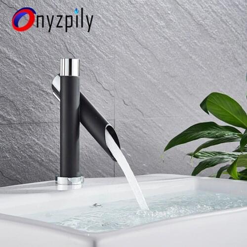 Onyzpily Chrome with black Polished Deck Mount Bathroom Sink Faucet Set Basin Mixer Tap Single Hole Single Handle Modern