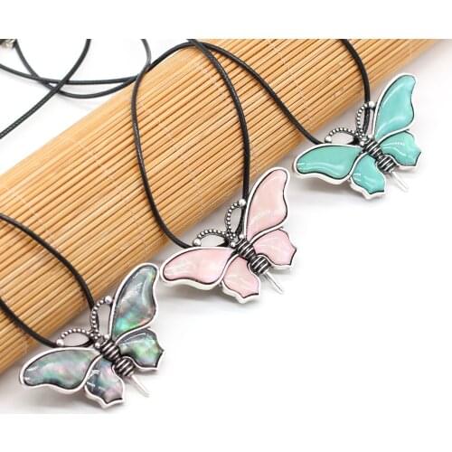 Explosive Natural Shell Alloy Pendant Beautiful Butterfly Necklace Cute Pink Green Romantic Elegant Gift for Woman 57x32mm