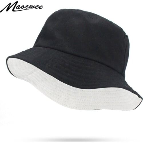 Solid Colors Black White Bucket Hats Women Men Outdoor Bucket Cap Women Hat Unisex Hip Hop Caps Double-sided Fishing Hat