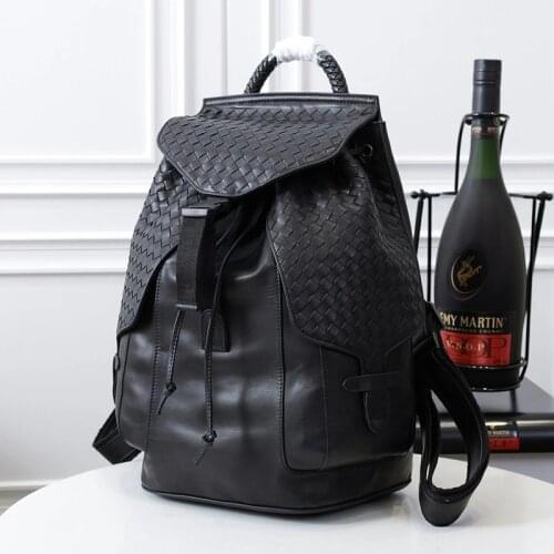 New Fashion Cowhide Genuine Leather Men Backpack Large Capacity Casual Travel Bag High Quality Luxury Handmade Woven Backpack