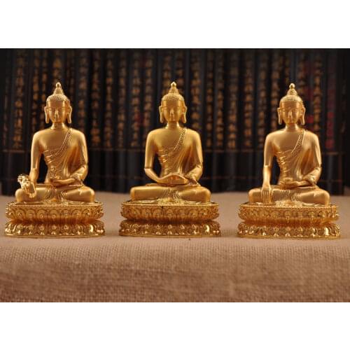 Triratna Buddha Medicine Buddha Statue Shakyamuni Copper Figurine 6 Inches Amitabha Figure of Buddha Solemn Temple Decoration