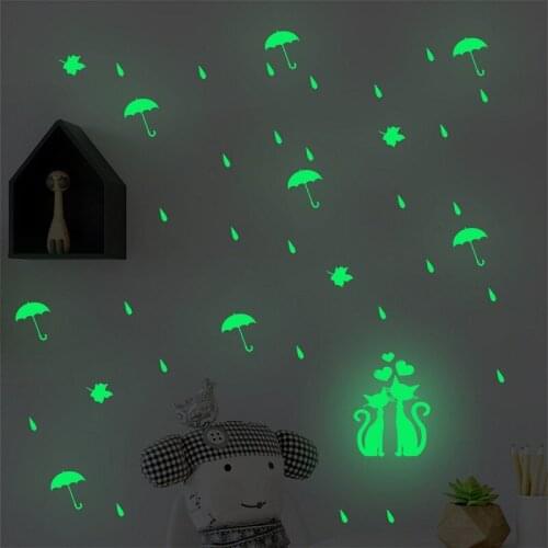 Zollor Luminous Raindrop Umbrella Kitten Wall Sticker Bedroom Childrens room Fluorescence Self-adhesion Decorative Stickers