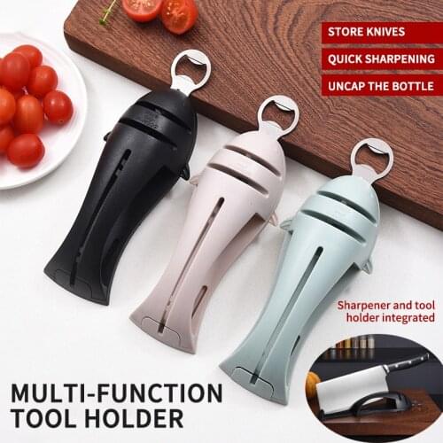 Sharpener 3 In 1 Multifunction Knife Holder ABS Ceramic Alloy Stainless Steel Sharpener Bottle Opener Blocks Kitchen Accessories