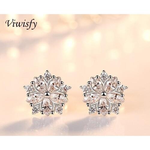 Viwisfy Real 925 Sterling Silver Earrings Woman Luxury Crystal Flower Stud Earrings For Women VW21012