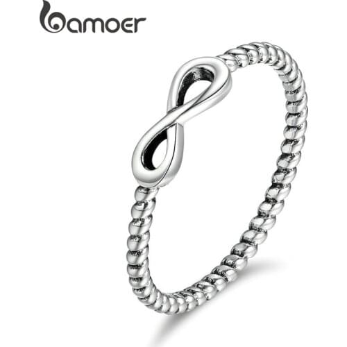 BAMOER Hot Sale 100% 925 Sterling Silver Trendy Infinity Elegant Finger Rings for Women Wedding Engagement Jewelry Gift SCR094
