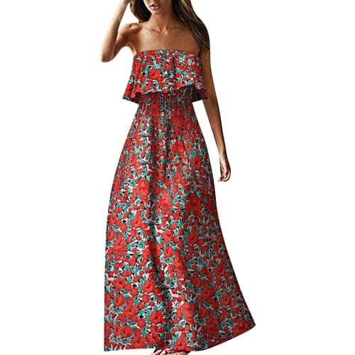 Women Maxi Dresses For Women 2021 Off Shoulder Sexy Tube Top Beach Dress Ruffle Strapless Boho Maxi Long Dress Vestidos Mujer