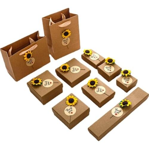 1pc Khaki Sunflower Jewelry Gift Box Gifts Bag Watch Necklace Jewelry Boxes Wedding Party Favors Decors Home Storage Box 12 Size