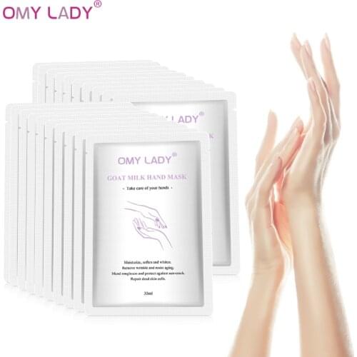 20 bags OMY LADY Goat Milk Hand Mask 35ml/Pair Moisturizing Nourish Foot Mask Repairing Exfoliating Smooth Skin Care Mask