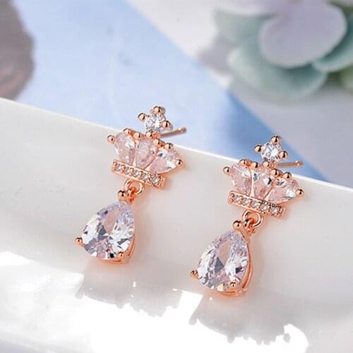 2020 New Arrival Shinning Crystal Women Earrings CZ Crystal Fashion Crown Silver Color Earrings For Women Luxury Jewelry Gifts