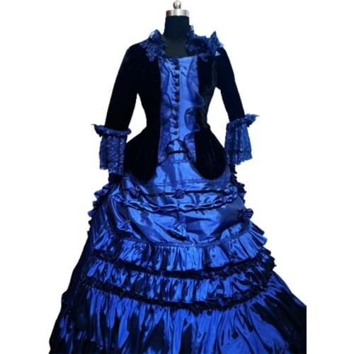 2021 New blue Vintage costumes 18th Duchess Retro medieval Renaissance Reenactment Theatre Civil war Victorian dress D-675