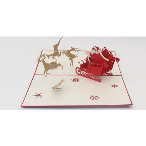 3D Laser Cut Handmade Santa Claus and Flying Deer Sleigh Paper Invitation Greeting Card PostCard Family Party Creative Gift