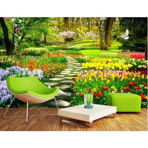 Custom 3D Nature Flowers Garden Path Photo Mural Wallpaper Living Room Bedroom Home Decor Background Wall Covering Papel Murals