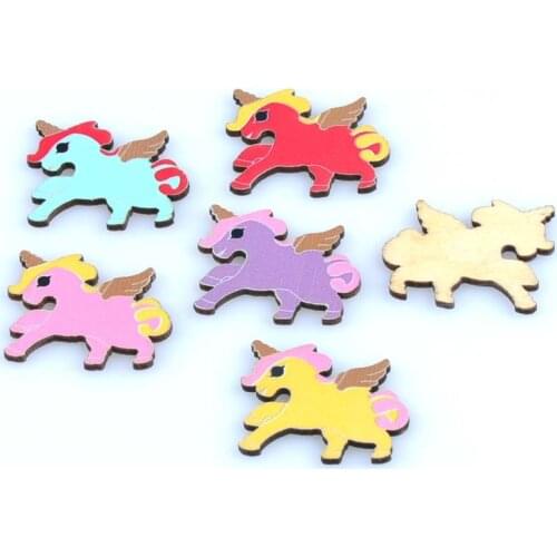 50pcs Mixed Cartoon unicorn no Hole Wood Buttons Multicolor Sewing Handmade Scrapbooking for Craft Decoration 21x27mm MT1553