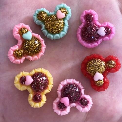 New 6pcs Resin Gold Powder Heart Mouse Flatback Stones Child Scrapbooks Buttons R63
