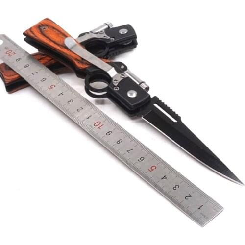 AK47 Model Knife Folding Knife Pocket Knife 440 Blade Wood Handle Outdoor EDC Tool Tactical Camping Survival Knives & LED light