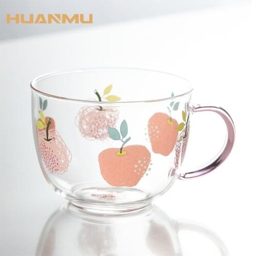 500ml Large Mug Glass Cup Cute Printing Heat-Resistant Explosion-Proof Breakfast Fruit Salad Bowl Coffee Drinkware Espresso Milk