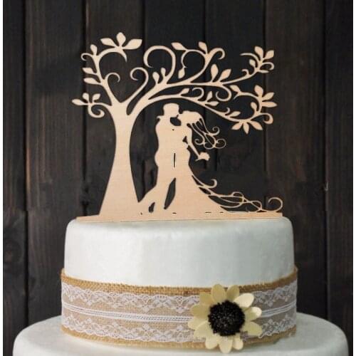 Bride Groom Wood Cake Topper Mr Mrs Tree Cake Topper Wedding Cake Topper Wedding Party Decoration free shipping