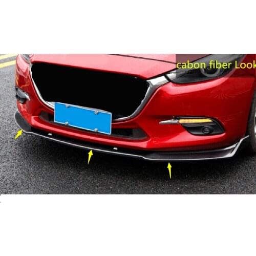 For Mazda 3 Axela 2014-2018 black Carbon Fiber style Front Bumper Lip Spoiler Cover Trim 3pcs