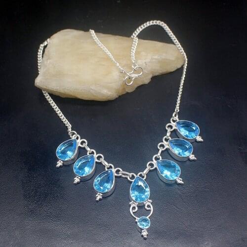 Gemstonefactory Jewelry Big Promotion 925 Silver Precious Hot London Blue Topaz Gemstone Women Chain Necklace 40cm 202101429