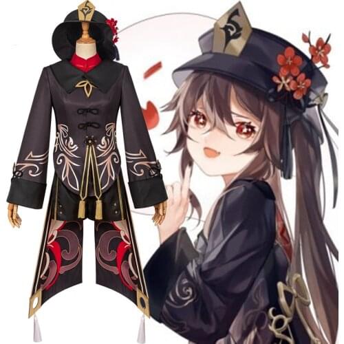 Hu Tao Cosplay Game Genshin Impact Costumes Halloween Hat Anime Womens Clothes Coat Shirt Shorts Project Prop Accessories Set