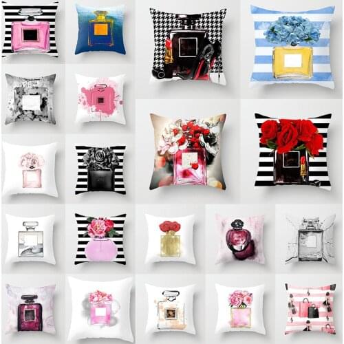 Exquisite Flowers Perfume Printing Pillowcase Throw Pillow Case 45x45cm Home Decoration Bedroom Sofa Car Cushion Pillow Cover