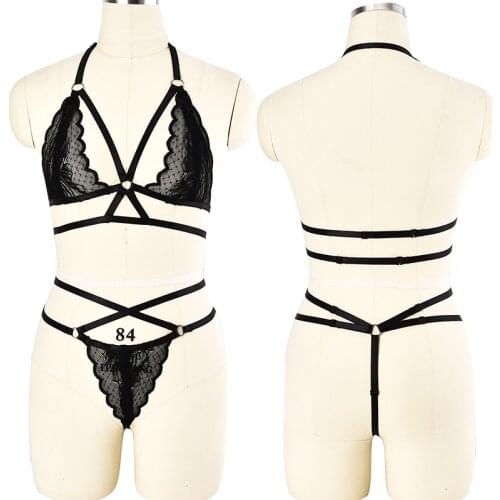 JLX.HARNESS Sexy Cosplay Lace Harness for Women Bondage Lingerie Set Fetish Wear Body Harness Garter Belt Panties Set