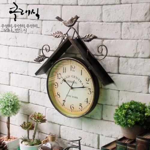 Country Retro Wrought Iron Bird House Modeling Home Living Room Bedroom Wall Decoration Clock