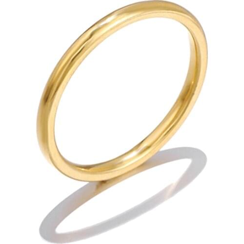 2mm Classic Smooth Simple Wedding Couples Rings Gold Silver Stainless Steel Ring for Women Korean Cute Jewelry for Gift WC030