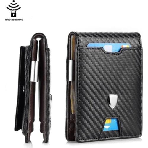 Black Carbon Fiber Pattern Leather Cash Clip US Dollar Money bag RFID Blocking Slim Wallet Driver License ID Bank Card holder
