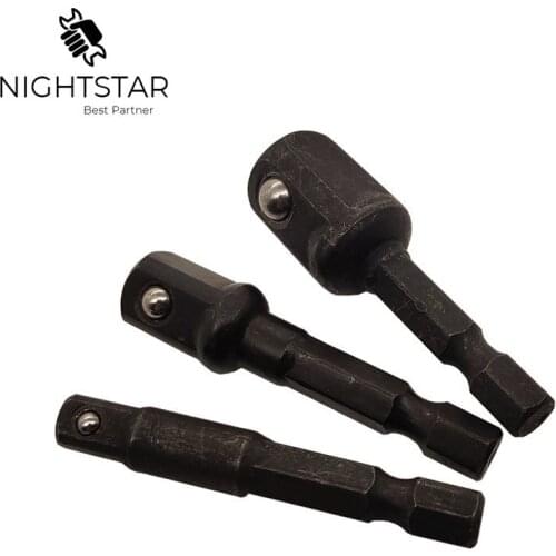 Krachtige 3Pcs Chrome Vanadium Steel Socket Adapter Hex Shank To 1/4" 3/8" 1/2" Extension Drill Bits Bar Hex Bit Set Power Tools