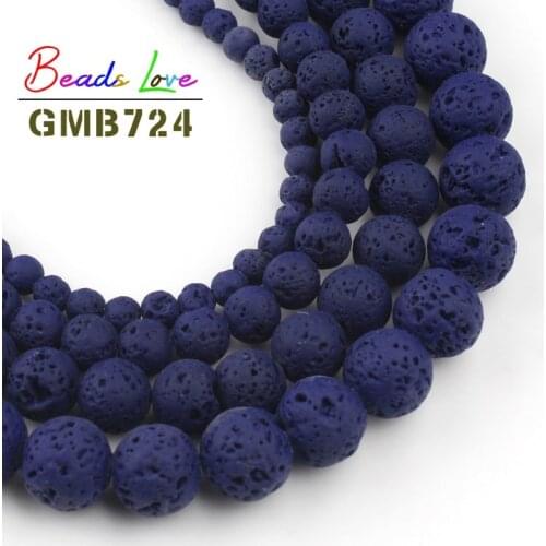 4 6 8 10mm Natural Dark Blue Rubber Volcanic Rock Lava Stone Round Loose Beads for Jewelry Making Diy Bracelet Necklace 15 Inch