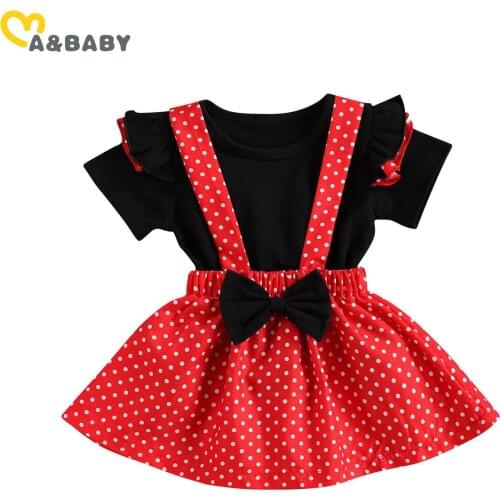 Ma&Baby 6M-3Y Summer Newborn Toddler Baby Girl Clothes Set Ruffles T shirt Dot SKirts Overalls Outfits