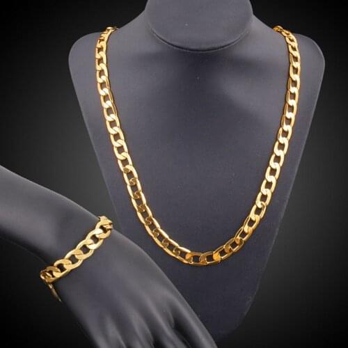 Men Jewelry Gold Necklace Set New Fashion Necklace Bracelet Gold Filled Jewelry Set