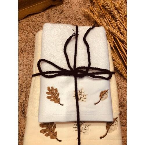 Set of 2 Bath Towels With Elegant Embroidery, 100% Cotton, Domestic Production, Large 130x70cm Small 100x50cm GIFT GUEST BATH TO