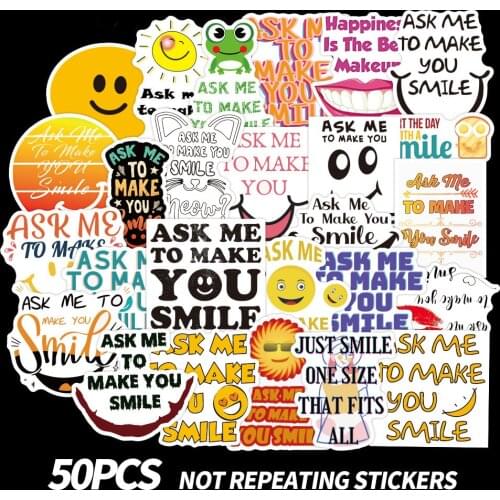 50pcs ask me to make you smile Graffiti Stickers For Skateboard Box Bicycle Computer Notebook Car Decal Childrens Toy