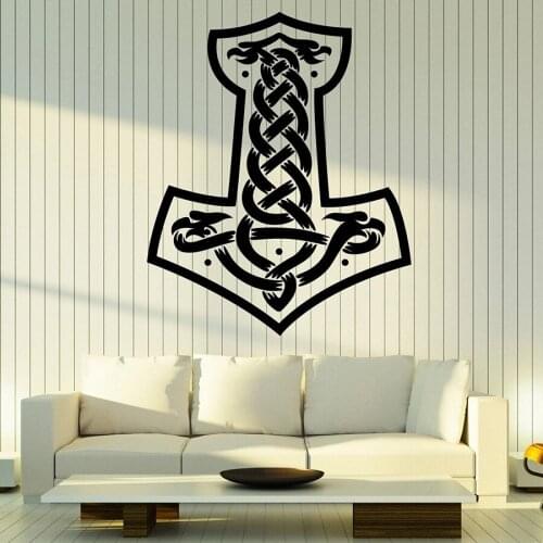 Wall Decal Mjolnir Scandinavian Thor Hammer Vikings Bedroom Living Room Interior Decor Vinyl Window Stickers Art Mural 1902