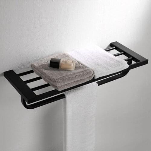 Bath Towel Holder Matte Black Foldable Wall Mounted 60 cm Bathroom Towel Rack Holder 304 Stainless Steel Towel Shelf