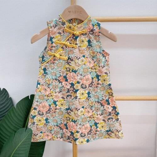 New Kids Girl Dress Fashion Baby Girls Flower Print Cheongsam Dress For Party Birthday Dresses Children Summer Clothes