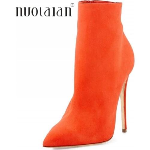 Brand fashion boots Women Winter Pointed toe Ankle boots high heels Zip basic High Boots Sexy Pumps women shoes